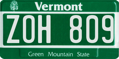 VT license plate ZOH809