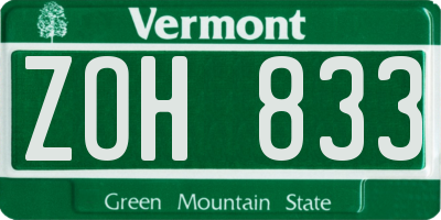 VT license plate ZOH833
