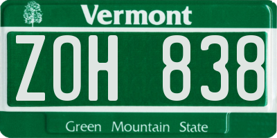 VT license plate ZOH838
