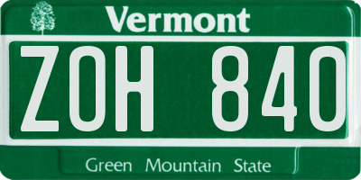 VT license plate ZOH840