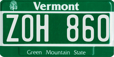 VT license plate ZOH860