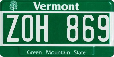 VT license plate ZOH869