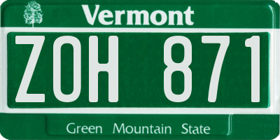 VT license plate ZOH871