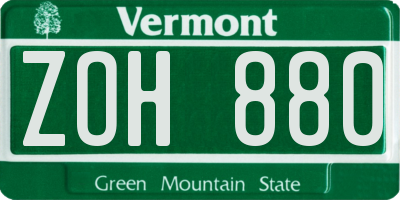 VT license plate ZOH880