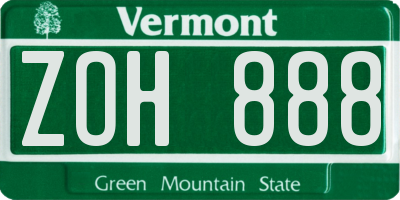 VT license plate ZOH888