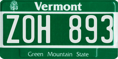 VT license plate ZOH893