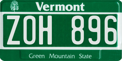 VT license plate ZOH896
