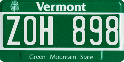 VT license plate ZOH898