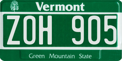 VT license plate ZOH905