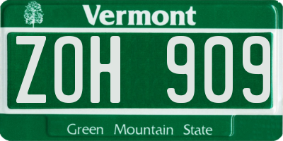 VT license plate ZOH909