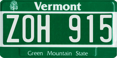 VT license plate ZOH915