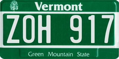 VT license plate ZOH917