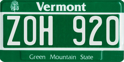 VT license plate ZOH920