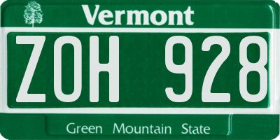 VT license plate ZOH928