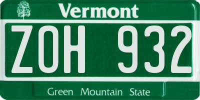 VT license plate ZOH932