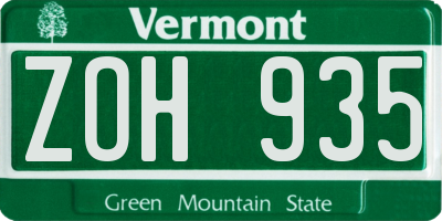 VT license plate ZOH935