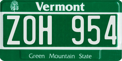 VT license plate ZOH954