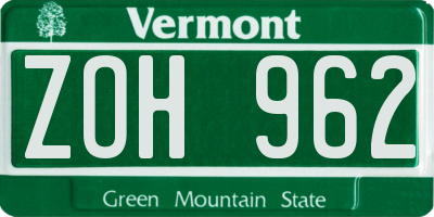 VT license plate ZOH962