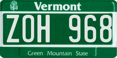 VT license plate ZOH968