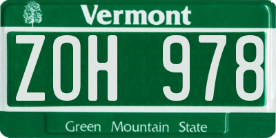 VT license plate ZOH978