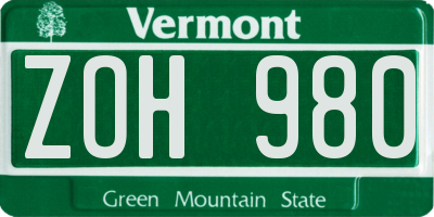 VT license plate ZOH980