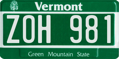 VT license plate ZOH981