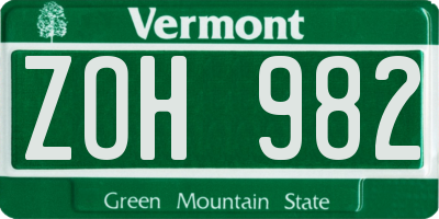 VT license plate ZOH982