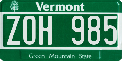 VT license plate ZOH985