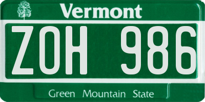 VT license plate ZOH986