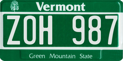 VT license plate ZOH987
