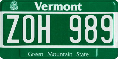 VT license plate ZOH989