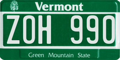 VT license plate ZOH990
