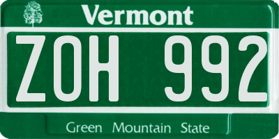 VT license plate ZOH992