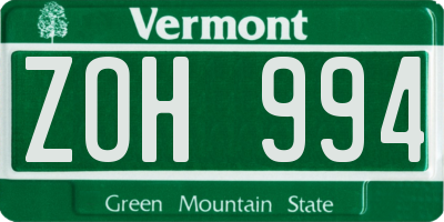 VT license plate ZOH994