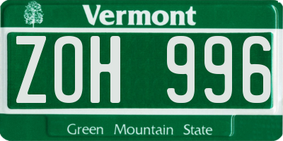 VT license plate ZOH996