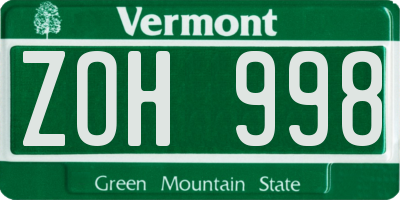 VT license plate ZOH998