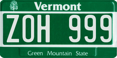 VT license plate ZOH999