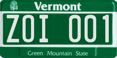 VT license plate ZOI001