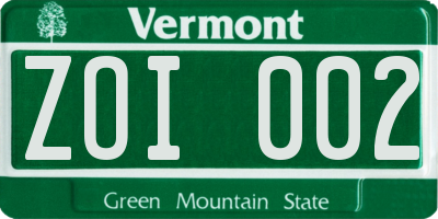 VT license plate ZOI002