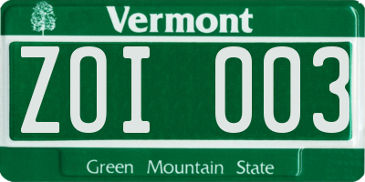 VT license plate ZOI003