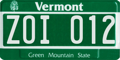 VT license plate ZOI012