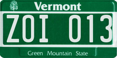 VT license plate ZOI013