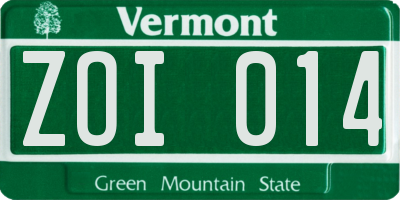 VT license plate ZOI014