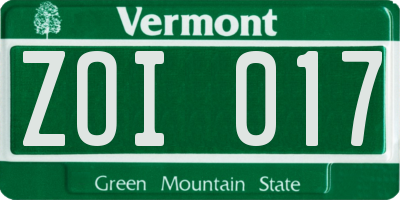 VT license plate ZOI017