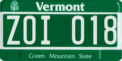 VT license plate ZOI018