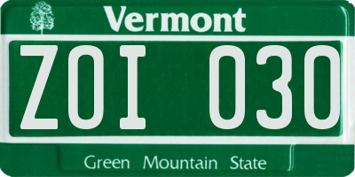 VT license plate ZOI030