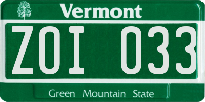 VT license plate ZOI033