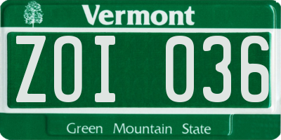 VT license plate ZOI036
