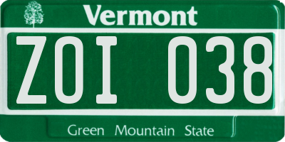 VT license plate ZOI038