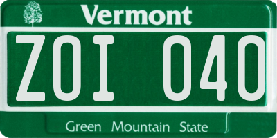 VT license plate ZOI040